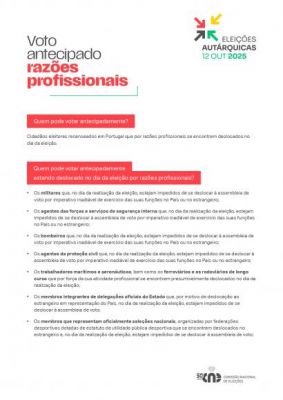 Eleições Autárquicas 2025 - Voto Antecipado por razões profissionais